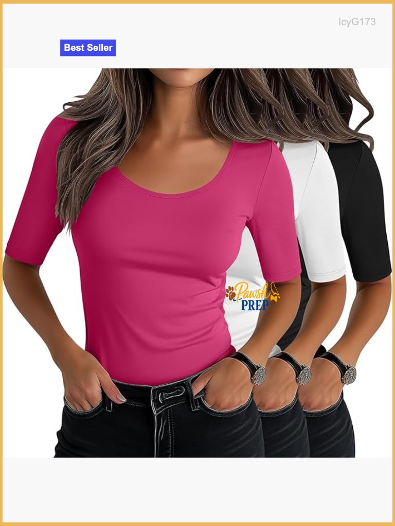 Slim Fit Scoop Neck Half Sleeve T-Shirts 3 Pack Cotton Blend Stretchy Basic Tees